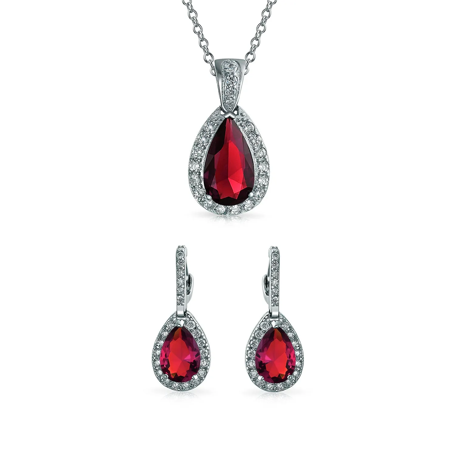 Classic Bridal Pear Shape Teardrop Halo CZ Blue Sapphire Jewelry Set Silver