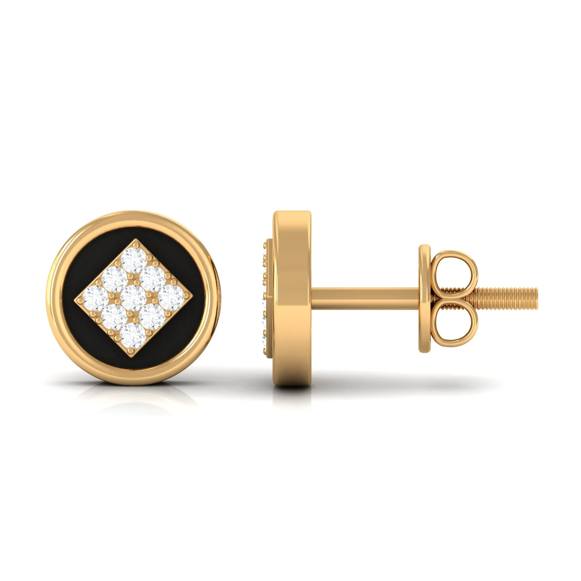 Classic Diamond Gold Stud Earrings with Enamel