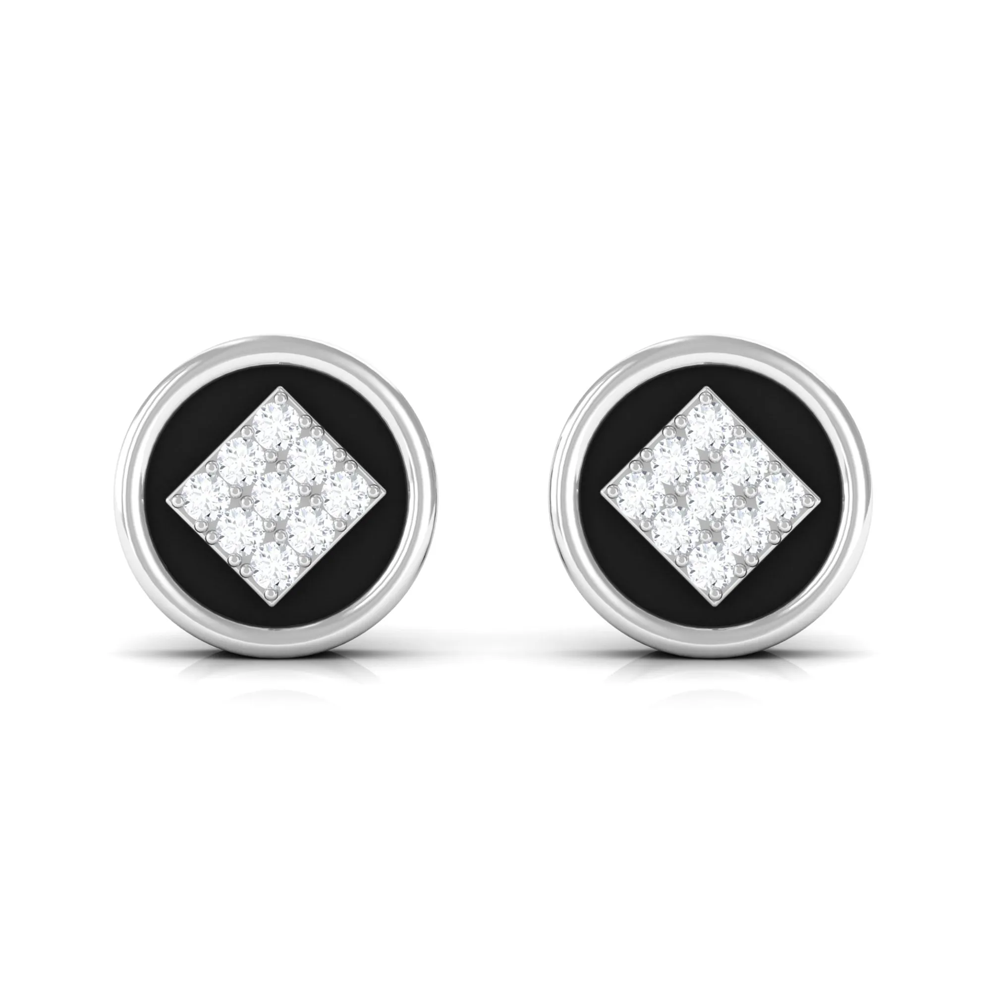 Classic Diamond Gold Stud Earrings with Enamel