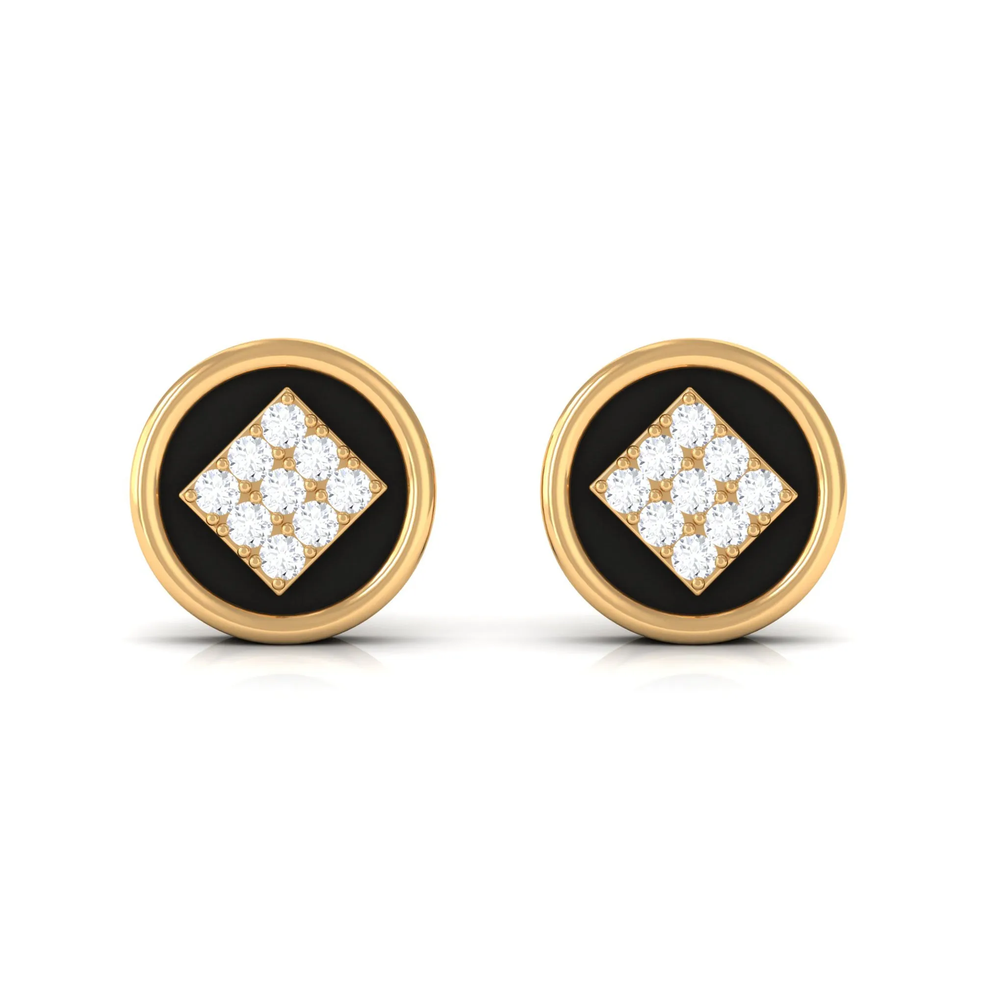 Classic Diamond Gold Stud Earrings with Enamel