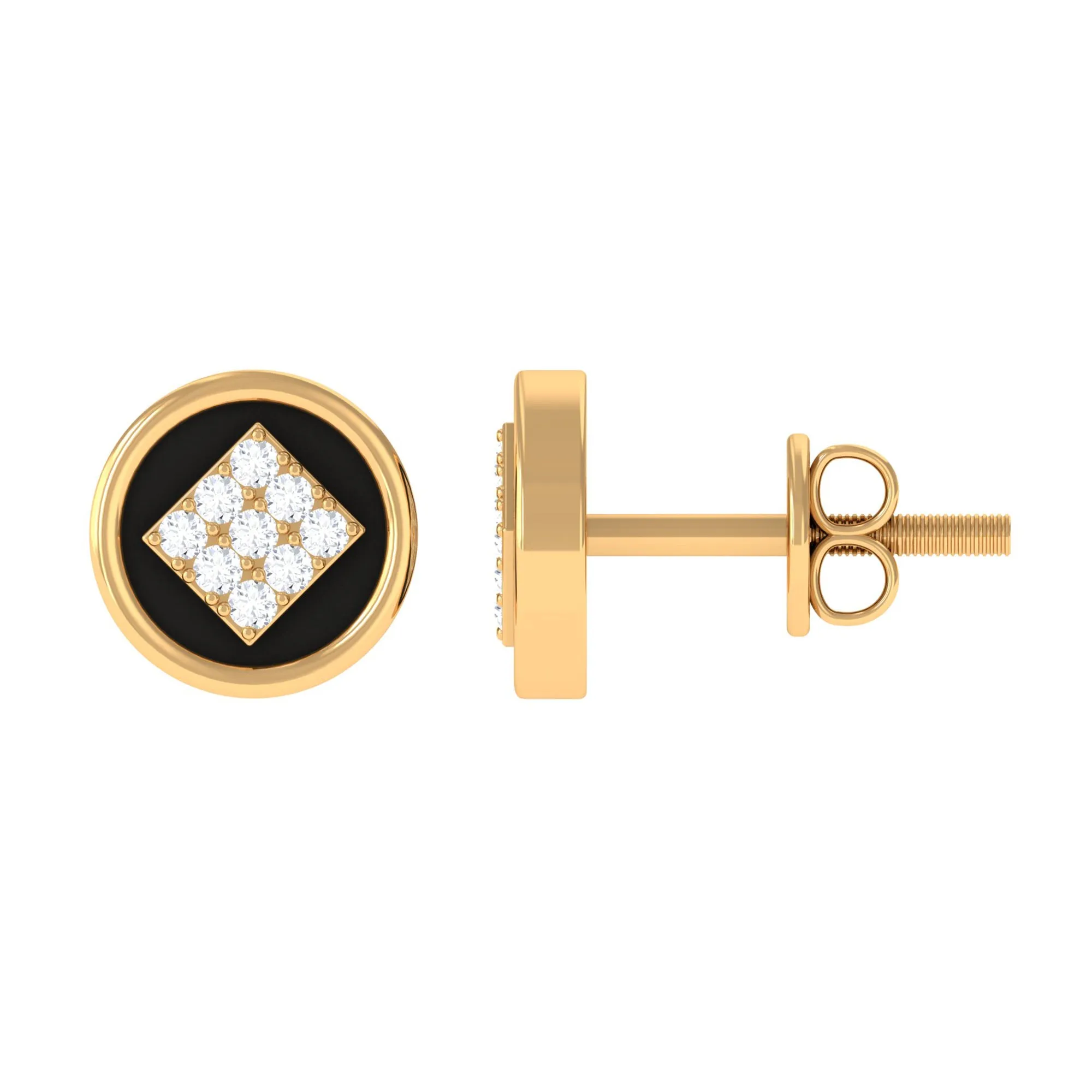 Classic Diamond Gold Stud Earrings with Enamel