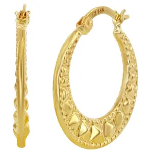 Classic Gold  Women's Earrings - 14K Yellow Gold Textured 21mm Hoop | 14A-107