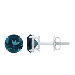 Classic London Blue Topaz Solitaire Stud Earrings