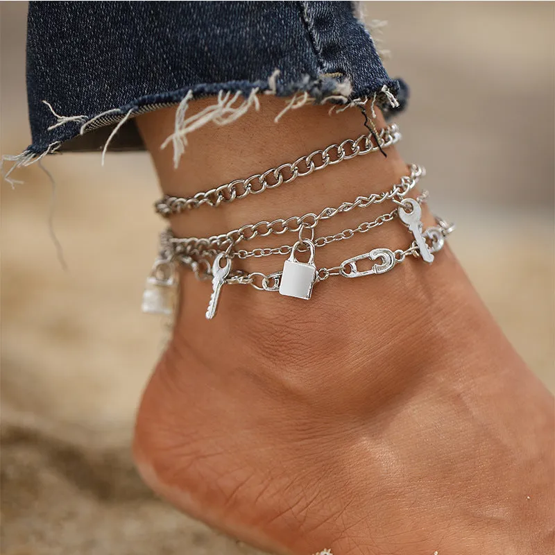 Creative Personality Punk Style Silver Metal Chain Anklet