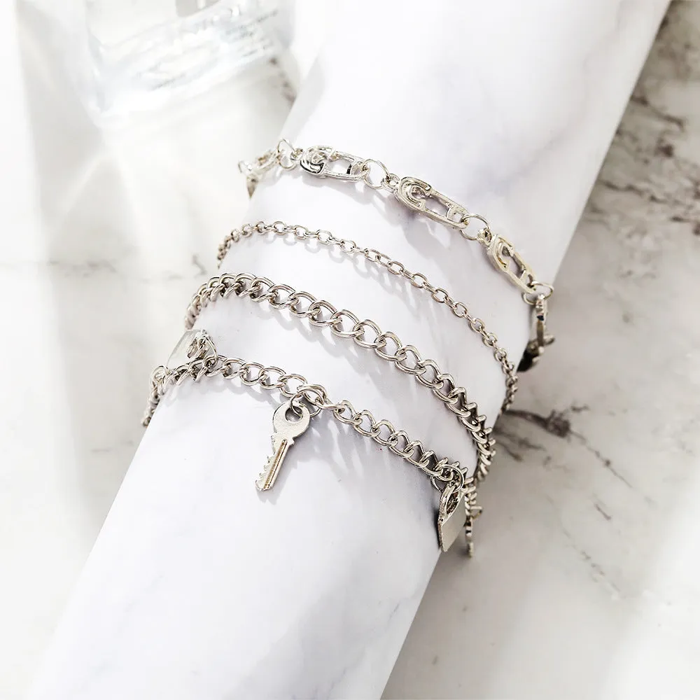 Creative Personality Punk Style Silver Metal Chain Anklet