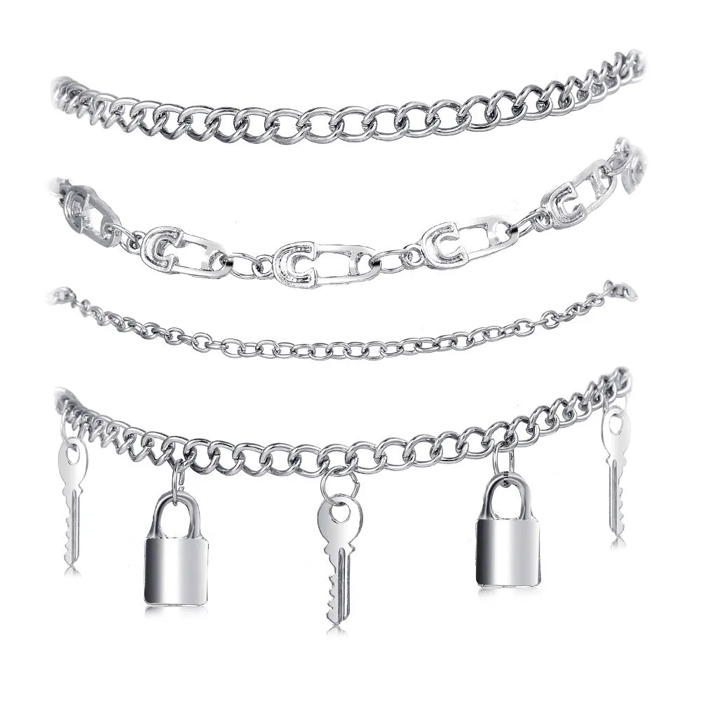 Creative Personality Punk Style Silver Metal Chain Anklet