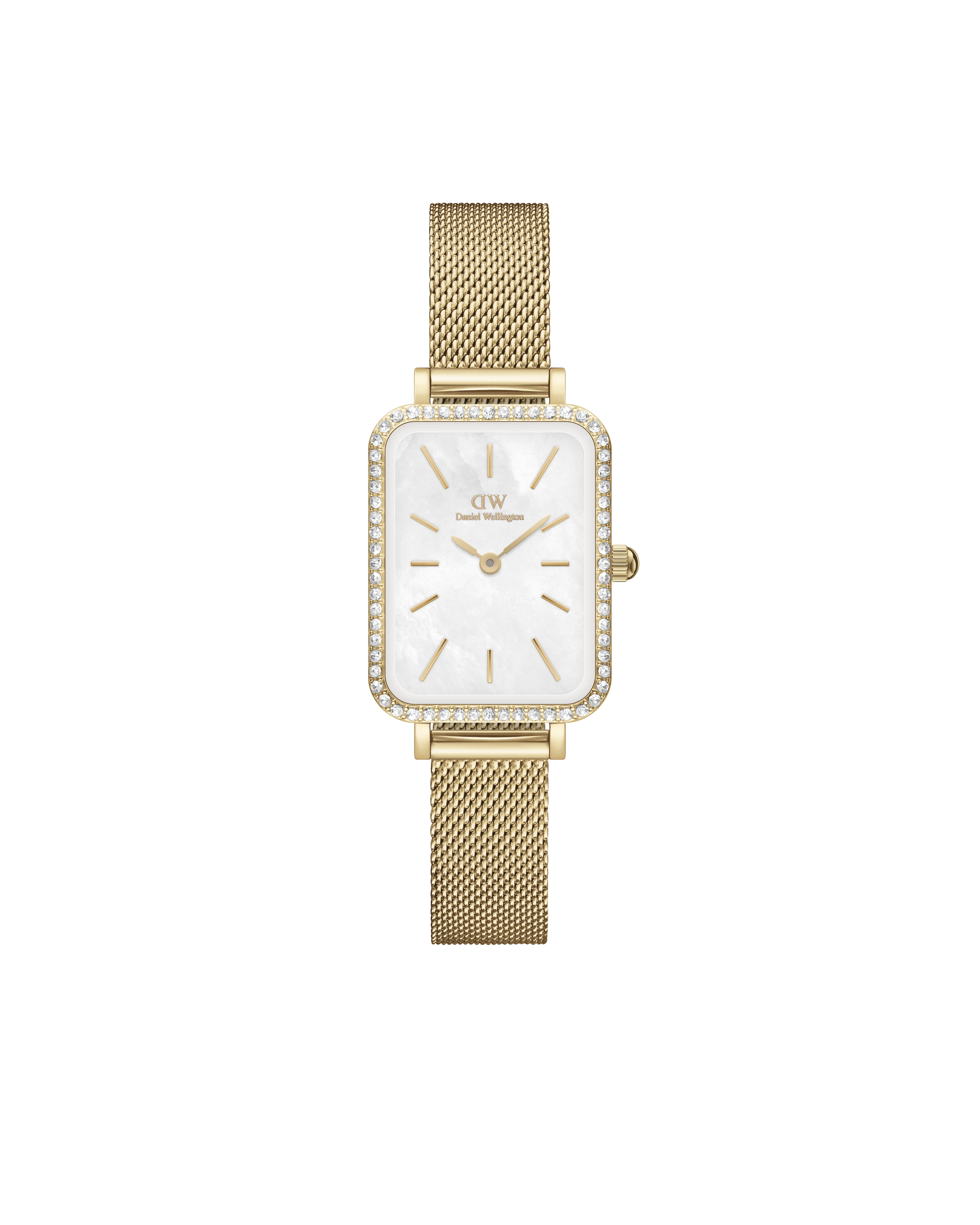 Daniel Wellington Quadro 20x26 Bezel Mesh White Mother of Pearl Gold Watch