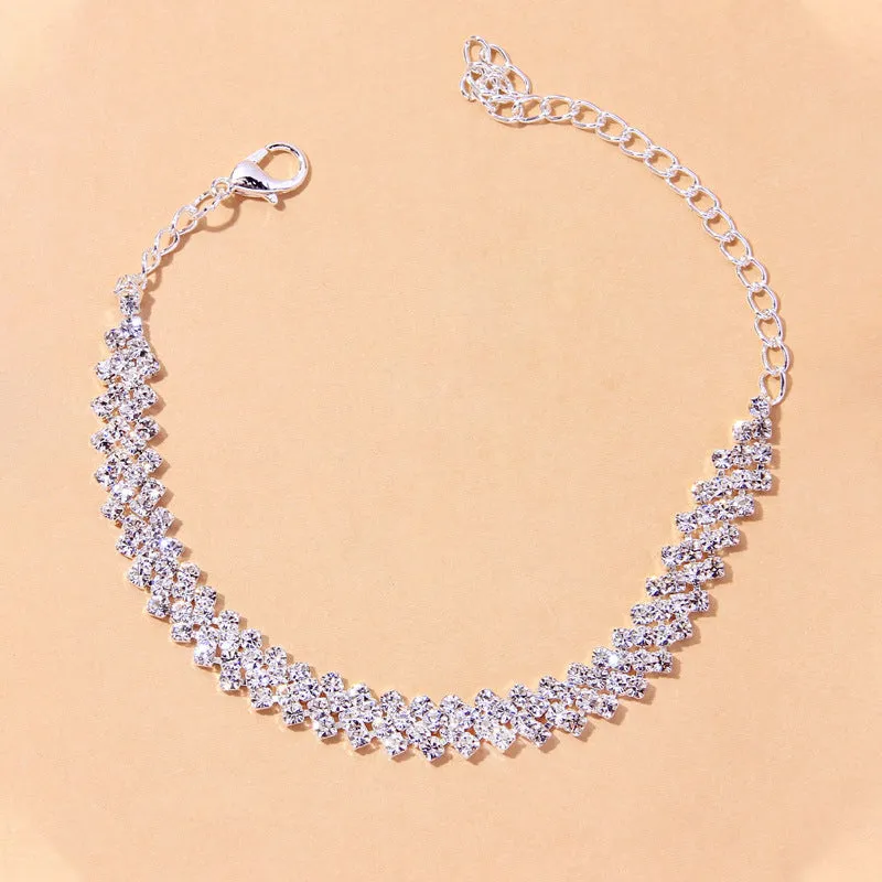 Diamond Shaped Rhinestone Simple Diamond-studded Cross Anklet