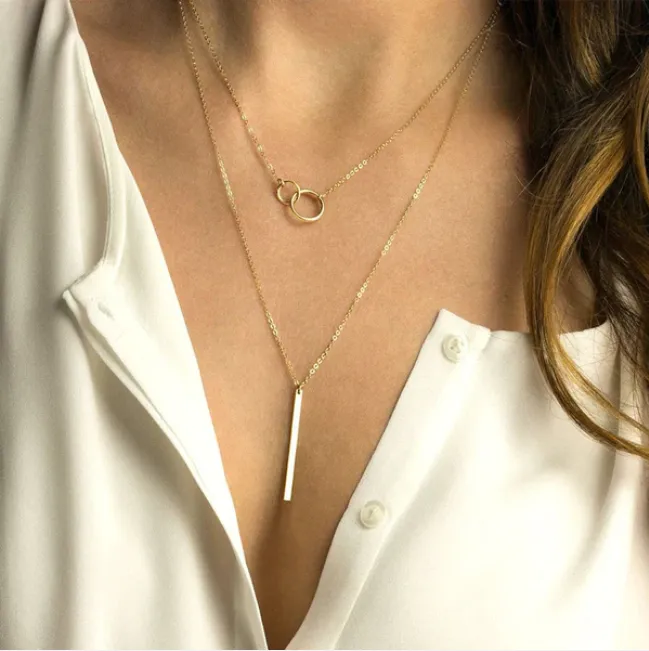 Elegant Double Circle and Bar Layered Necklace