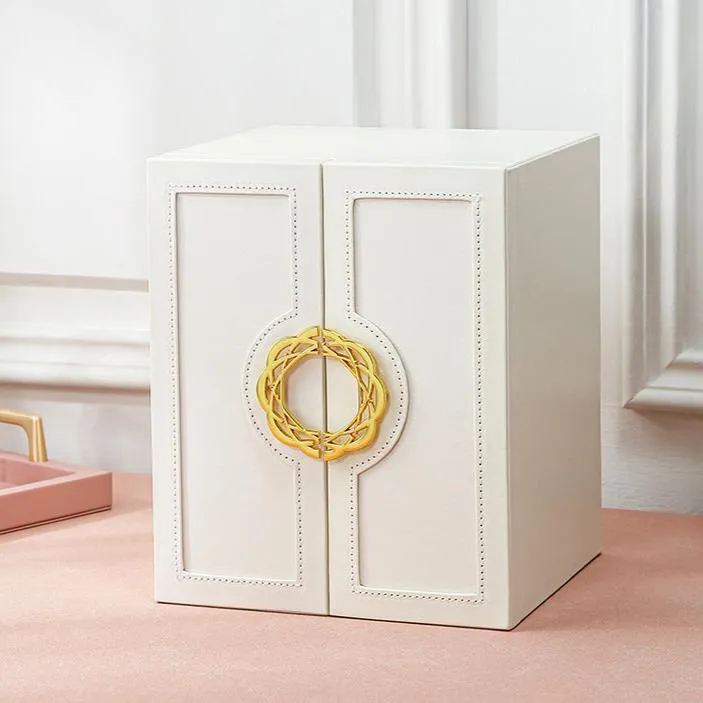 Elegant Pink Jewelry Cabinet with Gold Accent - Luxury Standing Organizer for Accessories