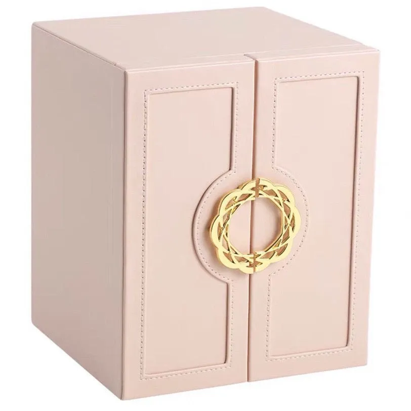 Elegant Pink Jewelry Cabinet with Gold Accent - Luxury Standing Organizer for Accessories