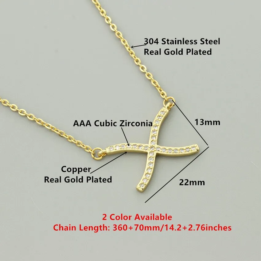 Elegant Women Choker Necklace Clear CZ Cross X