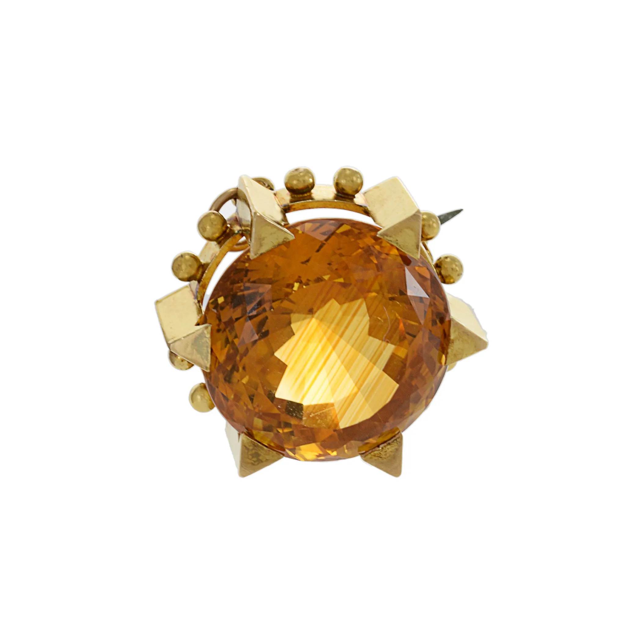 Estate Victorian Era 15KT Yellow Gold Golden Topaz Sun Lapel Pin