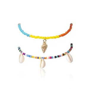 Ethnic Style Hit Color Rice Bead Beach Shell Anklet