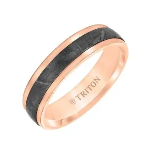 FIO Step Edge Meteorite Top Contemporary 14K Rose Gold Wedding Band - 5.5mm