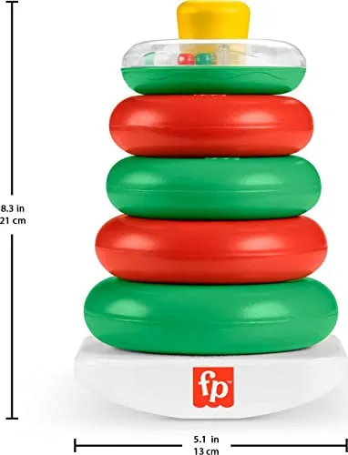 Fisher-Price Baby Stacking Toy Holiday Rock-A-Stack With 5 Rings And Bat-At Rocker Base For Ages 6  Months, Red & Green