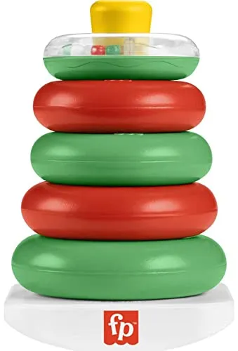 Fisher-Price Baby Stacking Toy Holiday Rock-A-Stack With 5 Rings And Bat-At Rocker Base For Ages 6  Months, Red & Green