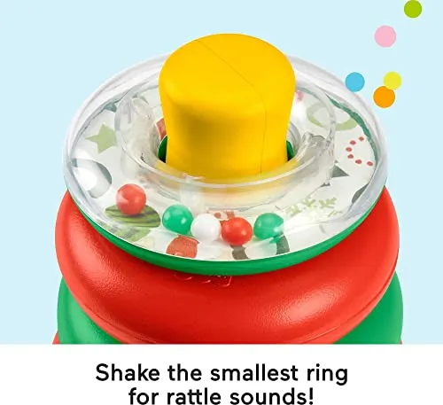 Fisher-Price Baby Stacking Toy Holiday Rock-A-Stack With 5 Rings And Bat-At Rocker Base For Ages 6  Months, Red & Green