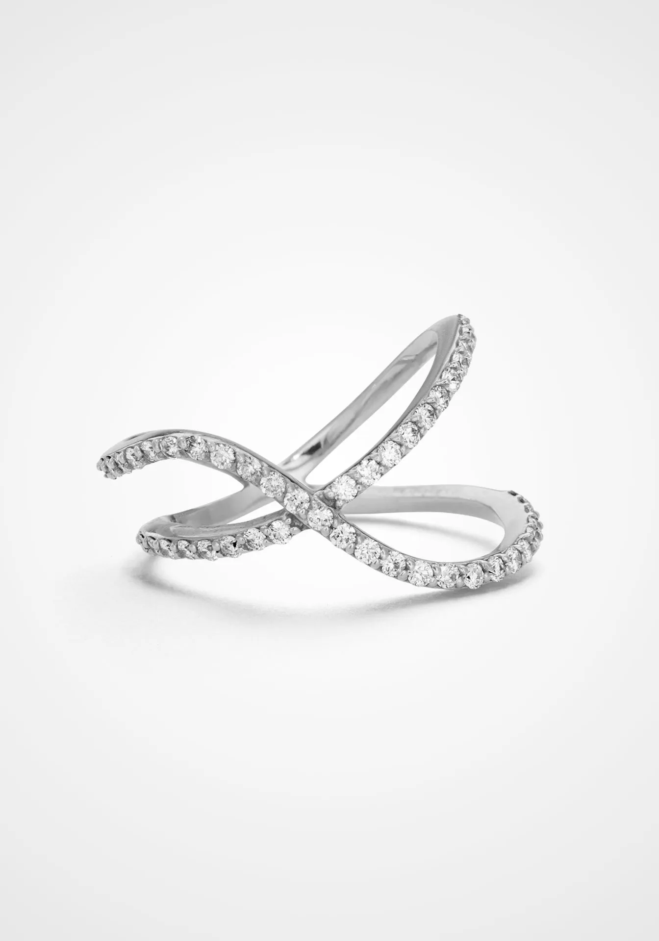 Flou Overlapping Two Row, 18K White Gold   Diamond Pavé Ring