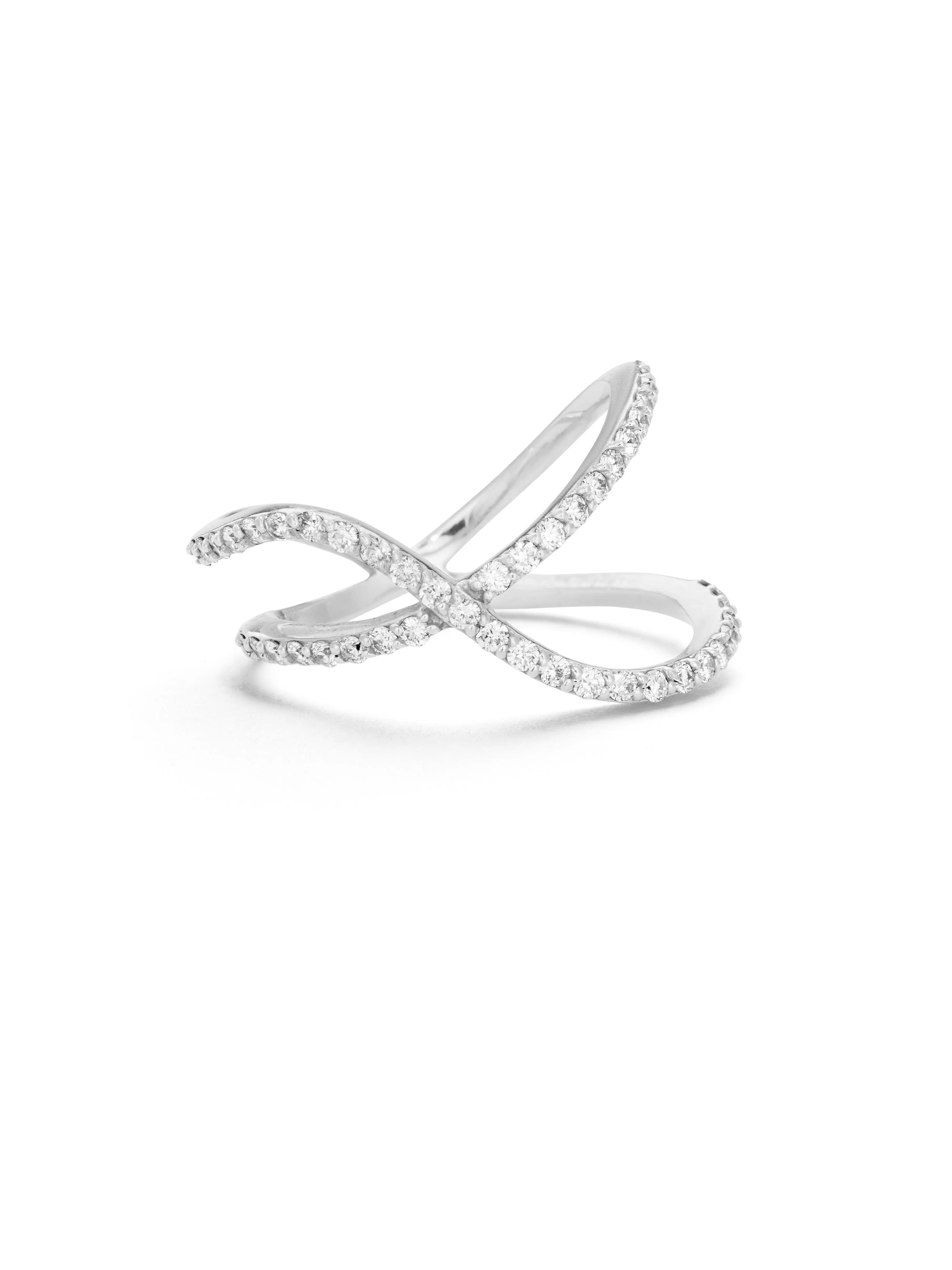 Flou Overlapping Two Row, 18K White Gold   Diamond Pavé Ring