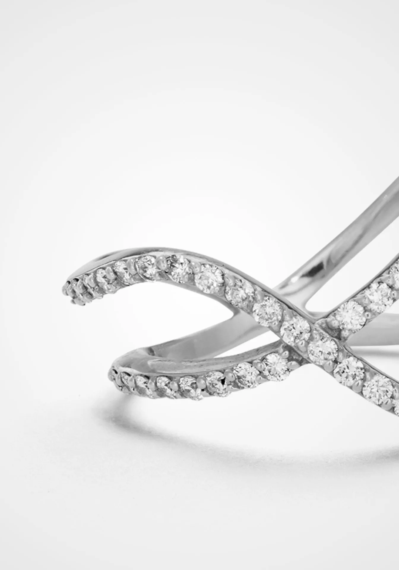 Flou Overlapping Two Row, 18K White Gold   Diamond Pavé Ring