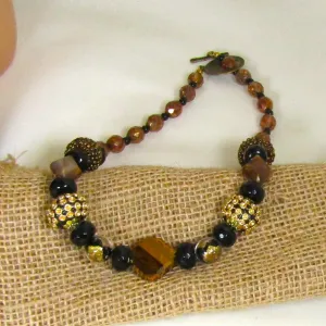 Funky Fun  Bead Black and Gold Beaded Necklace