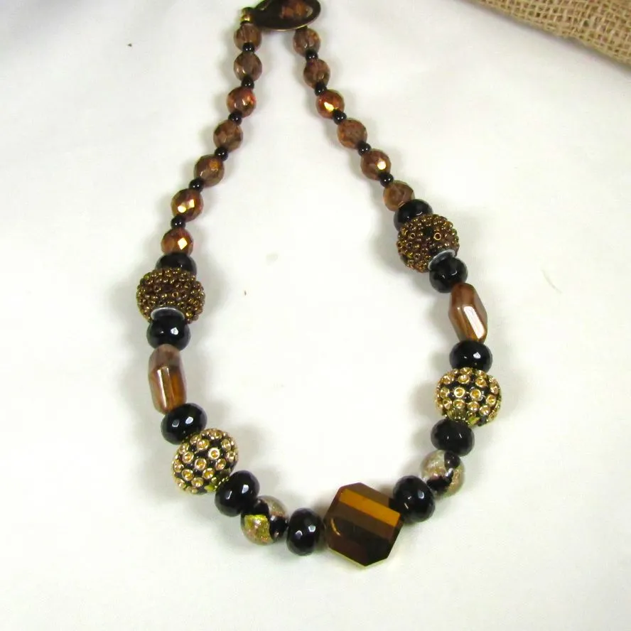 Funky Fun  Bead Black and Gold Beaded Necklace