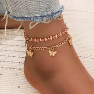 Gold Link Sweet Butterfly Anklets, Crystal Claw Chain Rhinestone Butterfly Anklet