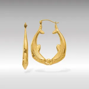 Gold Polished Dolphin-Themed Hoop Earrings