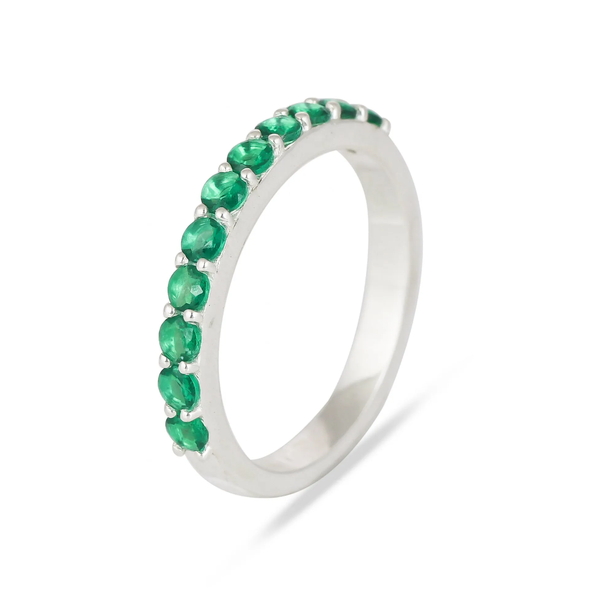 Green Cz Silver Band Ring - From Purl