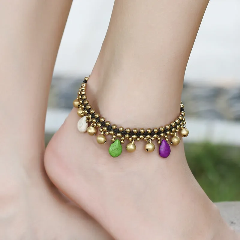 Hand-woven Turquoise Bell Pendant Anklet Ethnic Style