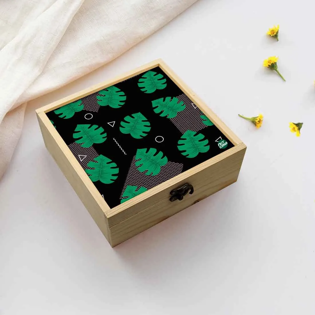 Jewellery Box Makepup Organizer -  Dark Green Monstera Hipster