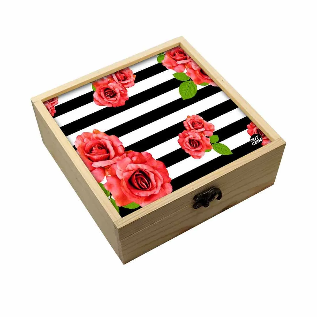 Jewellery Box Makepup Organizer -  Red Flower Black Strips