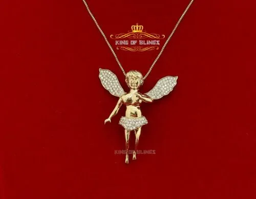 King Of Bling's Beautiful Angel Yellow Sterling Silver Pendant with 1.38ct Cubic Zirconia Stone