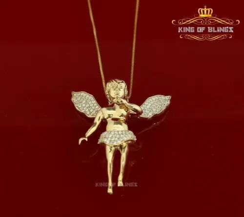 King Of Bling's Beautiful Angel Yellow Sterling Silver Pendant with 1.38ct Cubic Zirconia Stone