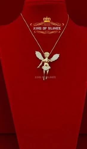 King Of Bling's Beautiful Angel Yellow Sterling Silver Pendant with 1.38ct Cubic Zirconia Stone