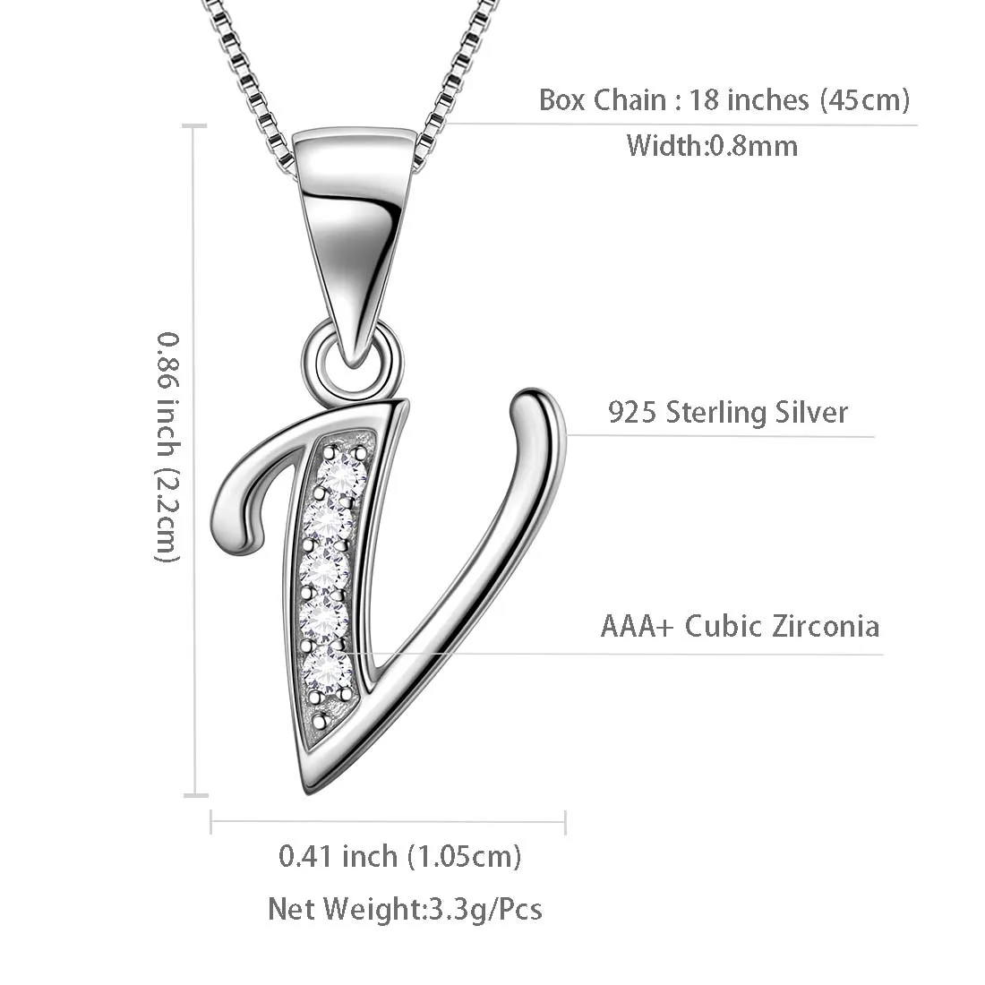 Letter V Initial Necklaces Pendant Women Men Name Jewelry Gift 925 Silver