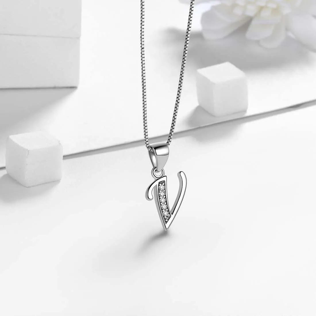 Letter V Initial Necklaces Pendant Women Men Name Jewelry Gift 925 Silver