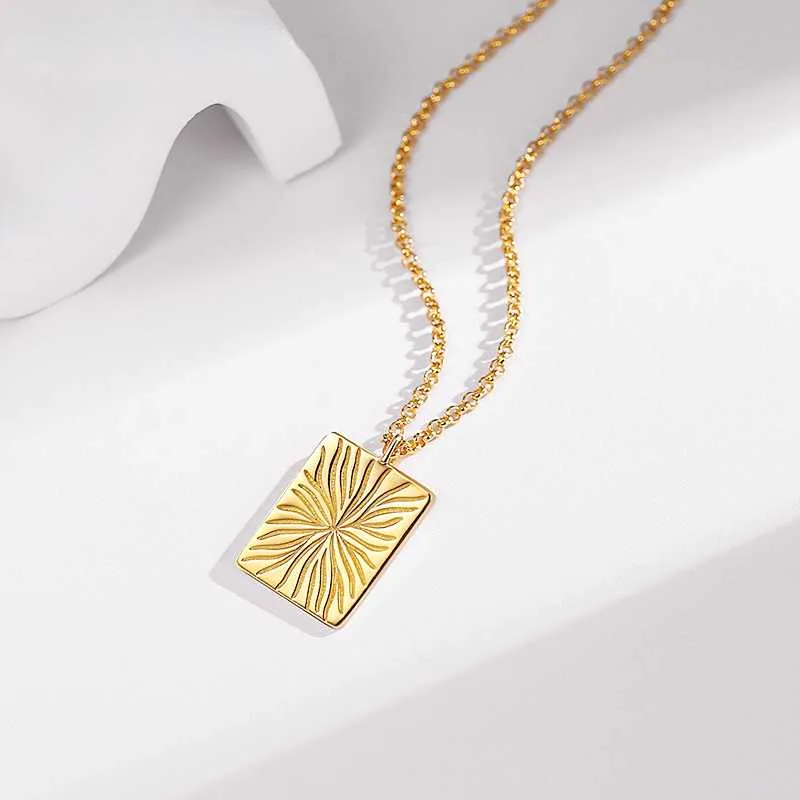 Matinee Length Necklace with Square Pendant-Gold Plating