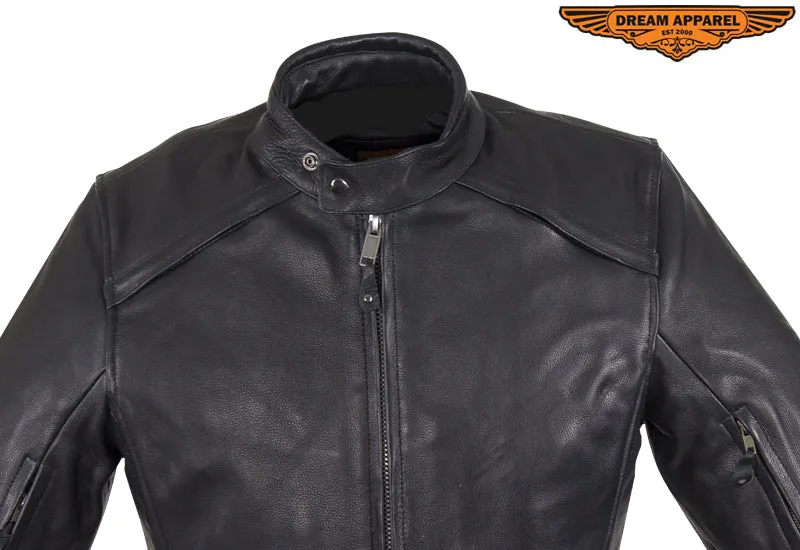 Mens Top Grade Leather Motorcycle Jacket With Sleek Collar