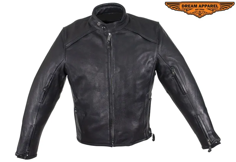 Mens Top Grade Leather Motorcycle Jacket With Sleek Collar