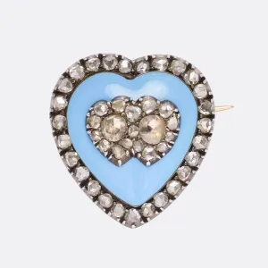 Mid-Victorian Diamond Double Heart Pendant Brooch