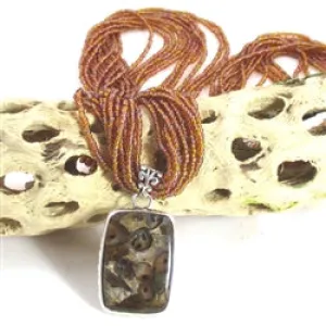 Multi-strand Sandstone Necklace with Rhyolite Opal Pendant