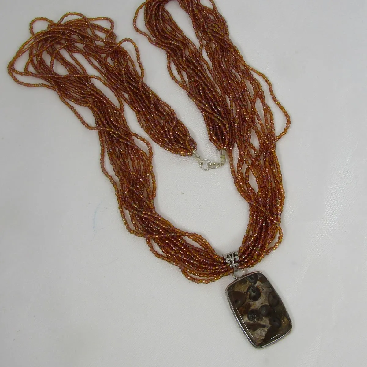 Multi-strand Sandstone Necklace with Rhyolite Opal Pendant