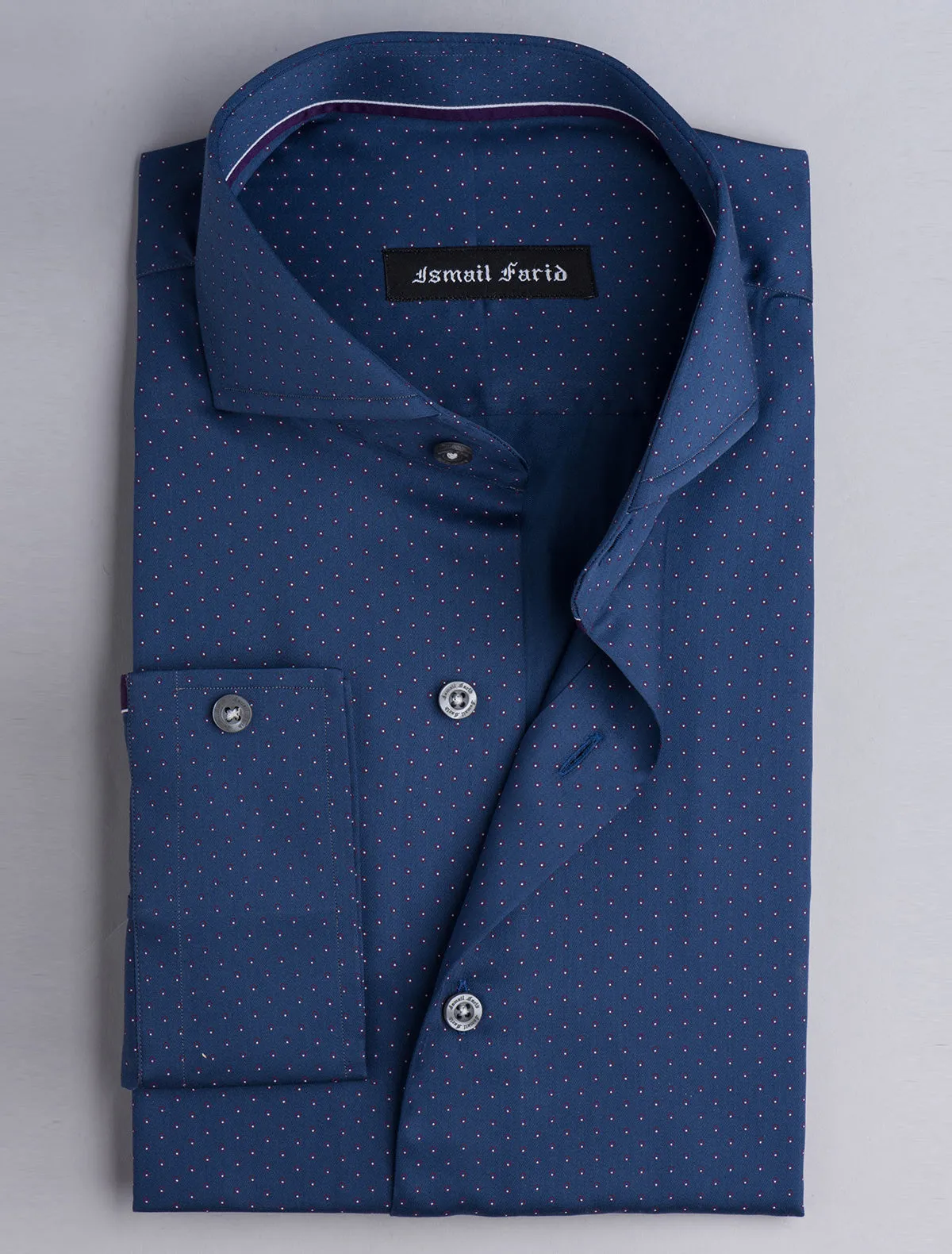 NAVY DRESS SHIRT -DOTTED FABIC