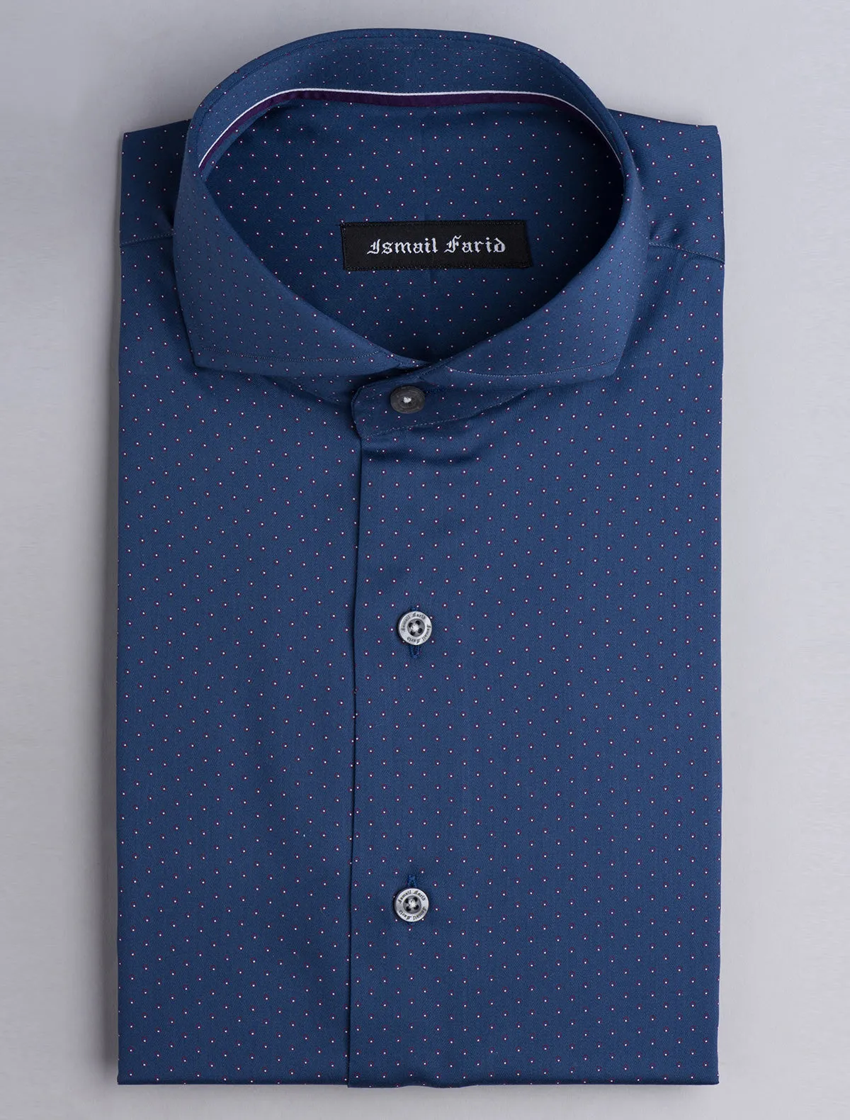 NAVY DRESS SHIRT -DOTTED FABIC