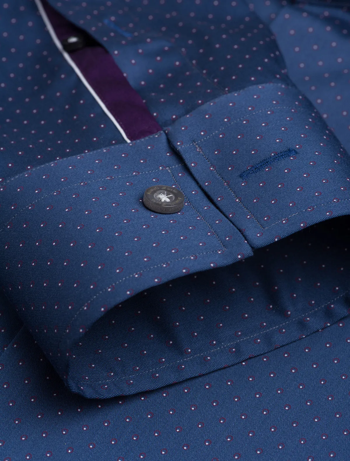 NAVY DRESS SHIRT -DOTTED FABIC