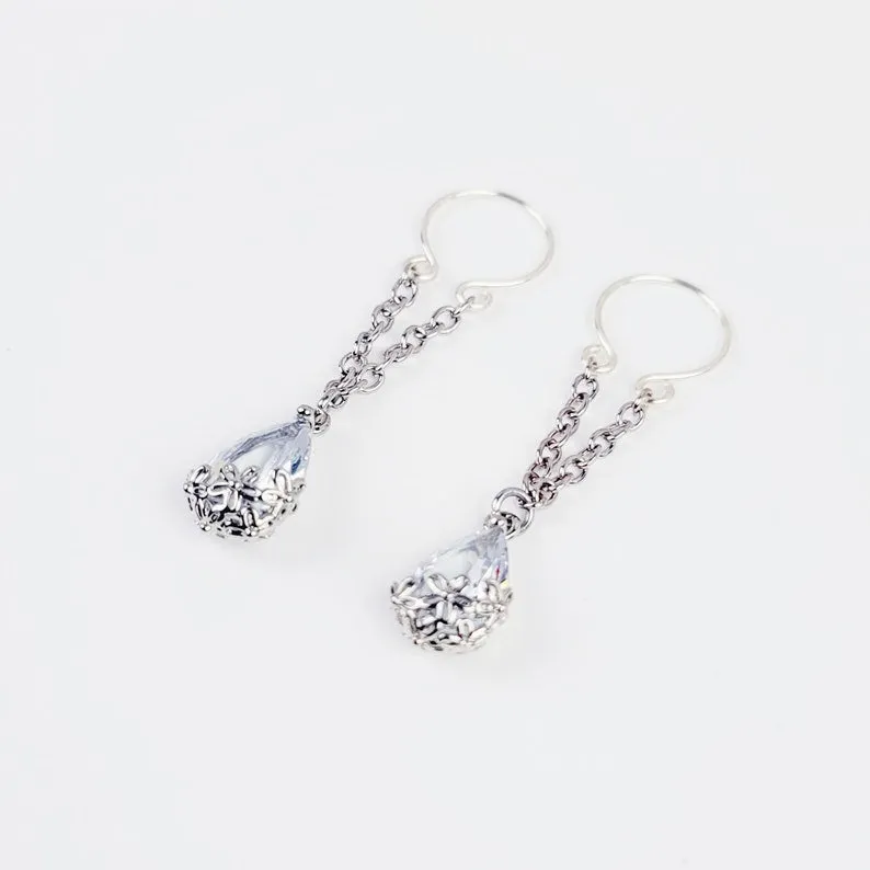 Nipple Rings with Chain Dangling Cubic Zirconia