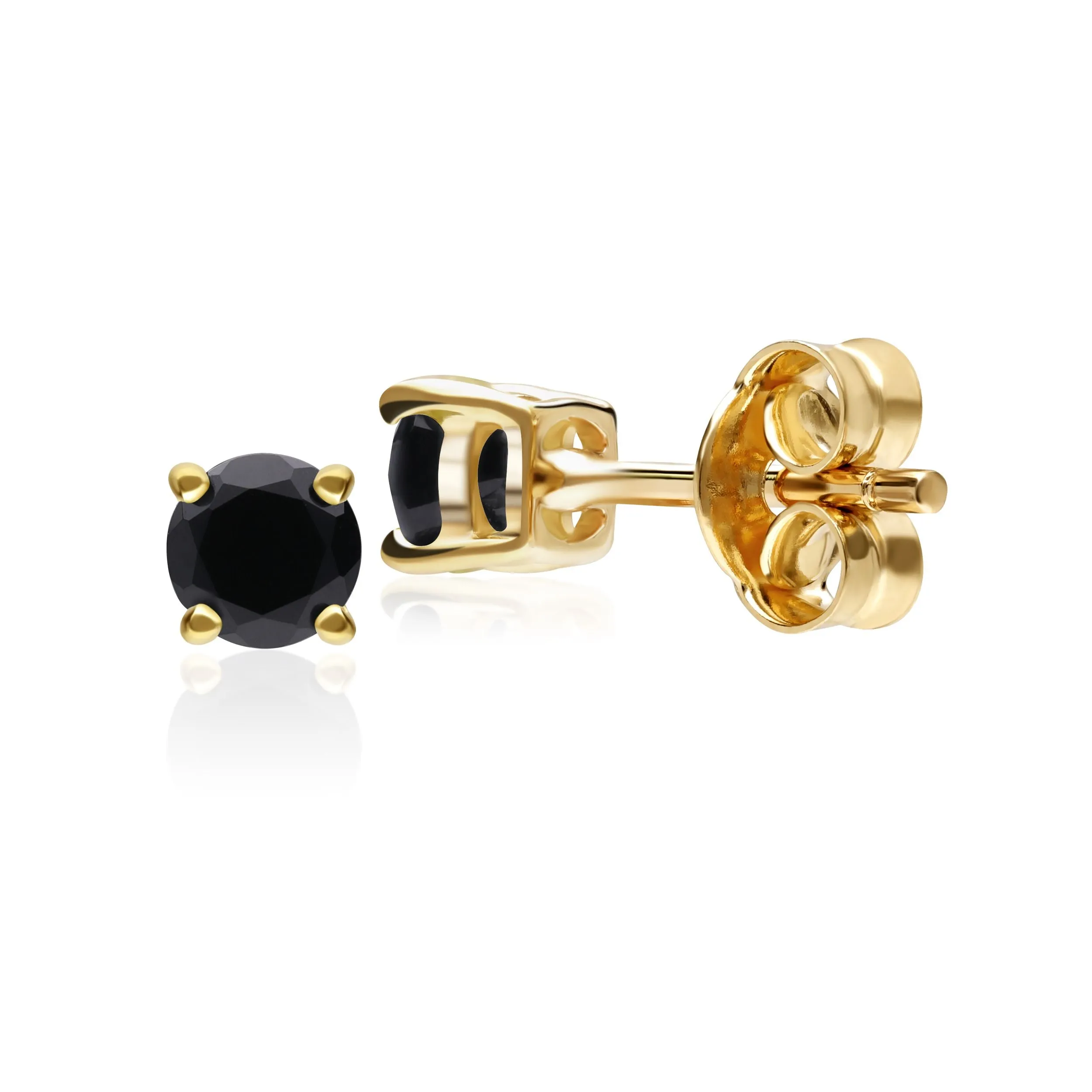 Onyx Ohrringe, 9ct Gelbgold 0.39ct Schwarzer Onyx 4 Klaue Satz Runde Ohrstecker Ohrringe 3.50mm