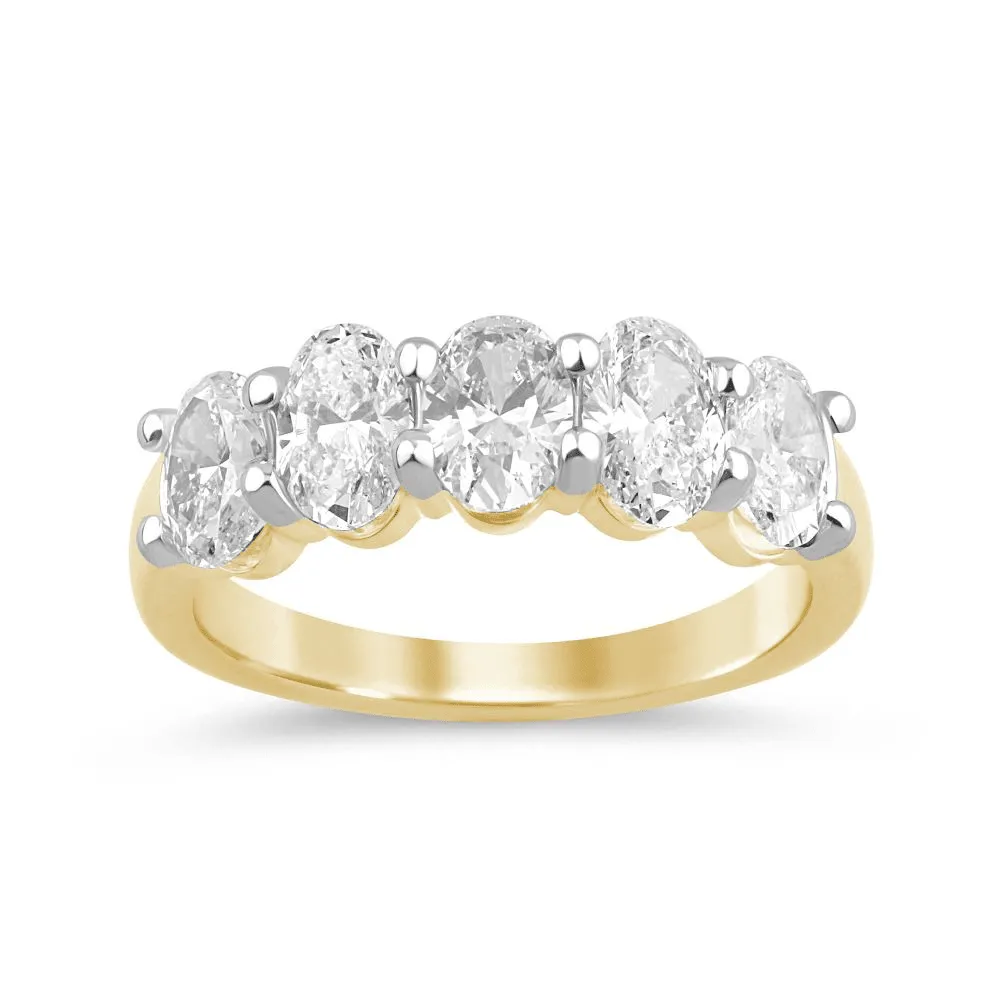 Oval Shaped 5 Stone Ring with 2.00ct Laboratory Grown Diamonds in 9ct Yellow Gold